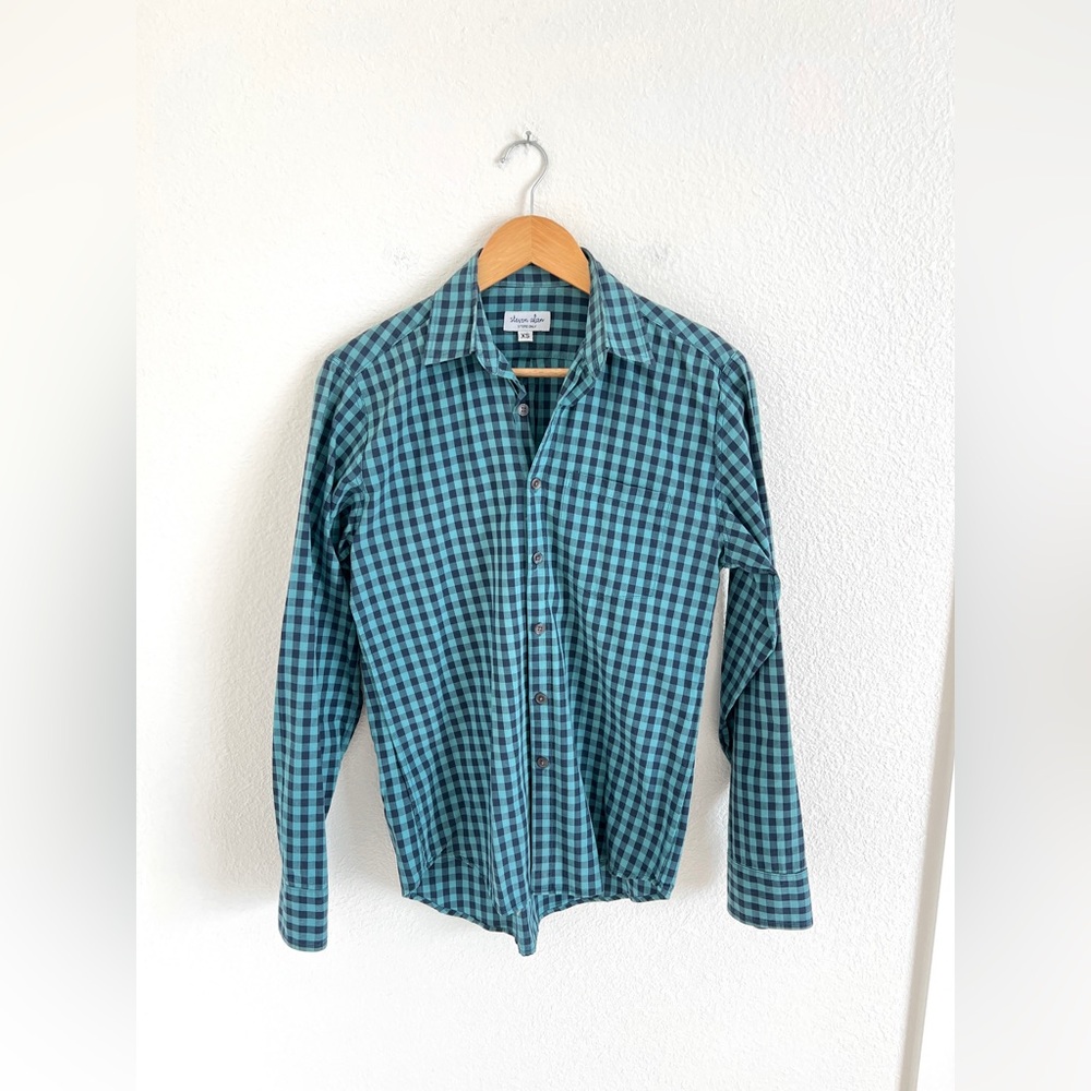 STEVEN ALAN reverse seam plaid button down / size XS